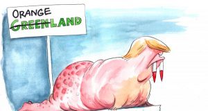 Patinând în Groenlanda, pe Trump Avenue Sursa: Facebook/cartoonmovement.com