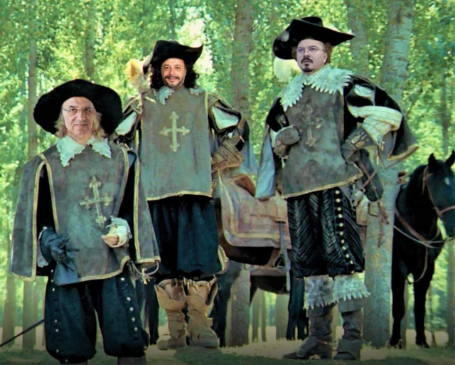 Trei potlogari deghizați în muschetari/Ilustrație prelucrată digidat Ilustraţie cu scop explicativ