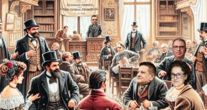 Trahanache, Dandanache, Tipătescu și Zoe în consiliul local Imagine prelucrată cu scop ilustrativ