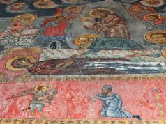 Sărbătoarea de Stă-Măria și corlu di hoară, la aromâni Fragment de frescă din biserica din Șipsca, Albania